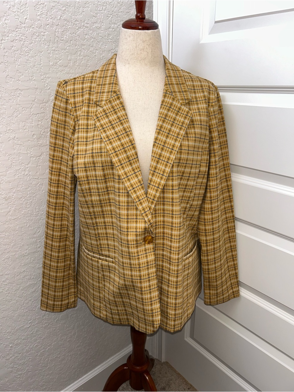 New, Liverpool Los Angeles Plaid Boyfriend One Button Long Sleeve Blazer Jacket